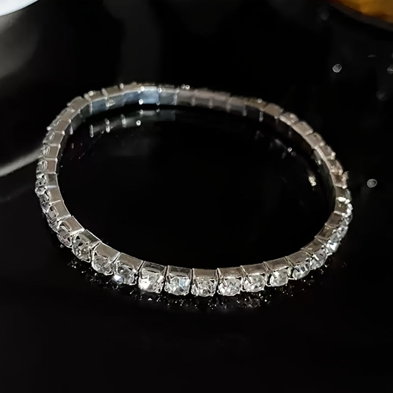 Blinging Rhinestone Elastic Bracelet, Men'S Nightclub Party Style Bangle, Hip-Hop Street Fashion Accessory with Sparkling Stones, Casual Attire Accessory|Sparkling Stones|Stretchy Fit