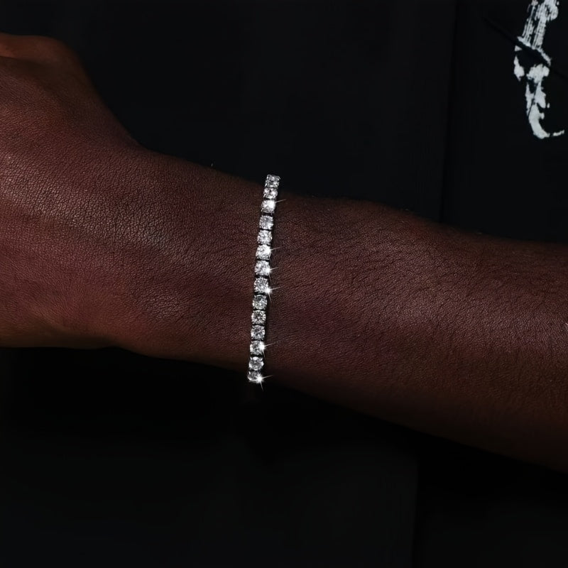 Blinging Rhinestone Elastic Bracelet, Men'S Nightclub Party Style Bangle, Hip-Hop Street Fashion Accessory with Sparkling Stones, Casual Attire Accessory|Sparkling Stones|Stretchy Fit