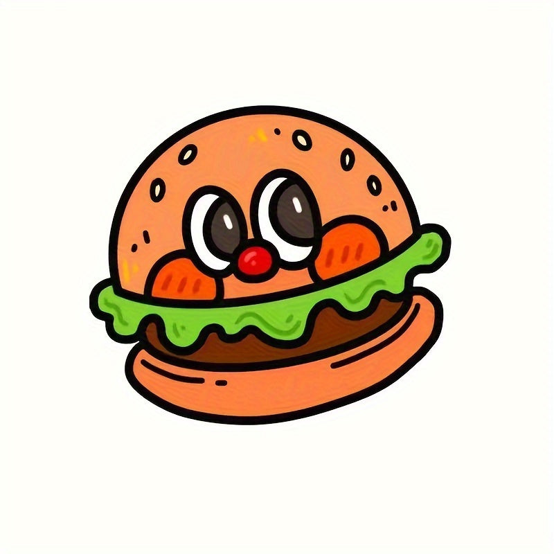 Playful Cartoon Burger Iron-On Transfer Stickers - Mixed Colors, Vinyl DIY Decals for Pillows, Clothing, and Bags, Fun Food-Themed Design with Expressive Eyes and Rosy Cheeks, Craft Project Supplies | Foodthemed Crafts | Dura
