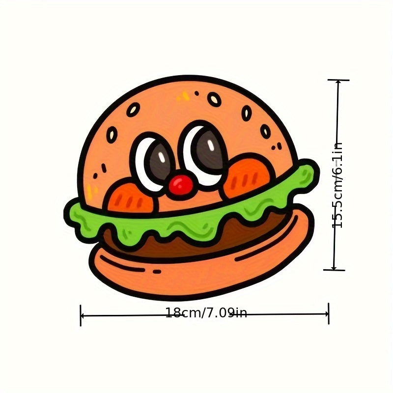 Playful Cartoon Burger Iron-On Transfer Stickers - Mixed Colors, Vinyl DIY Decals for Pillows, Clothing, and Bags, Fun Food-Themed Design with Expressive Eyes and Rosy Cheeks, Craft Project Supplies | Foodthemed Crafts | Dura