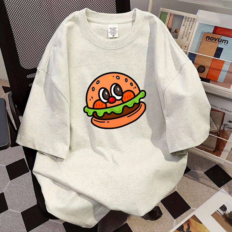 Playful Cartoon Burger Iron-On Transfer Stickers - Mixed Colors, Vinyl DIY Decals for Pillows, Clothing, and Bags, Fun Food-Themed Design with Expressive Eyes and Rosy Cheeks, Craft Project Supplies | Foodthemed Crafts | Dura