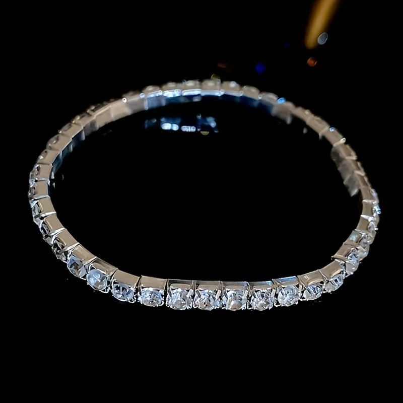 Blinging Rhinestone Elastic Bracelet, Men'S Nightclub Party Style Bangle, Hip-Hop Street Fashion Accessory with Sparkling Stones, Casual Attire Accessory|Sparkling Stones|Stretchy Fit