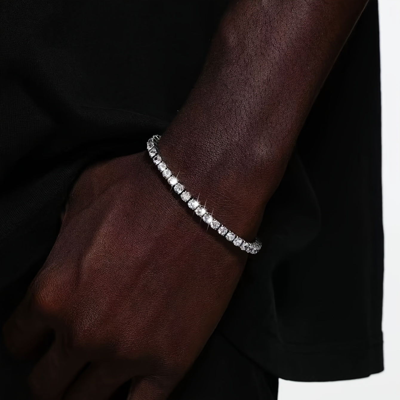 Blinging Rhinestone Elastic Bracelet, Men'S Nightclub Party Style Bangle, Hip-Hop Street Fashion Accessory with Sparkling Stones, Casual Attire Accessory|Sparkling Stones|Stretchy Fit